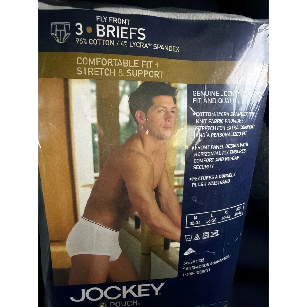 Jockey‎ Pouch Fly Front Briefs Men Size M White Cotton Spandex 3-Pack Style 1135